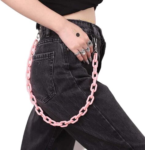Tgirls Punk Goth Pant Chains الهيب هوب جيب جان سلسلة أكريليك المحفظة سلاسل الطبقات سلاسل المفاتيح حزام سلسلة بنطلون للنساء والرجال (2 طبقة متقاطعة) in Saudi Arabia