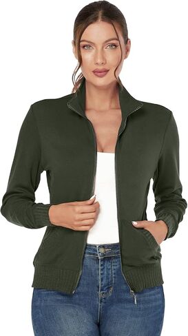 J.Corrine Women's Zip up Sweatshirts Jacket Stand Collar Long Sleeve Running Track Jacket with Pockets Navy Blue in Saudi Arabia