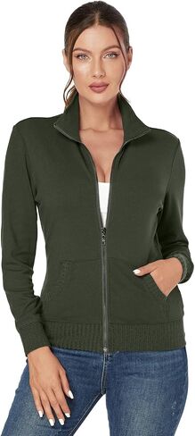 J.Corrine Women's Zip up Sweatshirts Jacket Stand Collar Long Sleeve Running Track Jacket with Pockets Navy Blue in Saudi Arabia