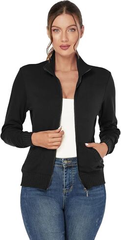 J.Corrine Women's Zip up Sweatshirts Jacket Stand Collar Long Sleeve Running Track Jacket with Pockets Navy Blue in Saudi Arabia
