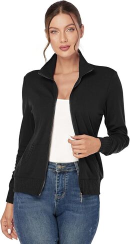 J.Corrine Women's Zip up Sweatshirts Jacket Stand Collar Long Sleeve Running Track Jacket with Pockets Navy Blue in Saudi Arabia