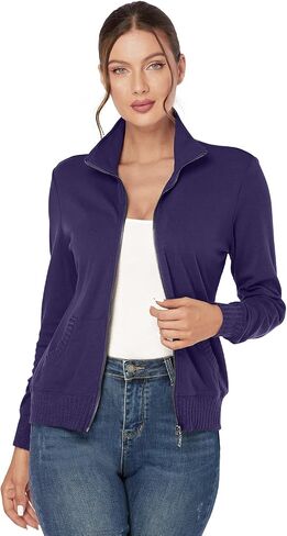 J.Corrine Women's Zip up Sweatshirts Jacket Stand Collar Long Sleeve Running Track Jacket with Pockets Navy Blue in Saudi Arabia