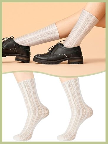 Bencailor 6 Pairs Women Lace Socks Mesh Sheer Ankle Socks Through Transparent Tulle High Sock Decorated Slouch Dress Socks in Saudi Arabia