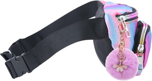 حقائب حزام صغيرة خفيفة الوزن للفتيات من Shiny Fashion Cute Kids Fanny Pack بجيبين بدون استخدام اليدين لقضاء العطلات والحفلات والمهرجانات والرحلات باللون الوردي اللامع (وردي + أزرق) in Kuwait