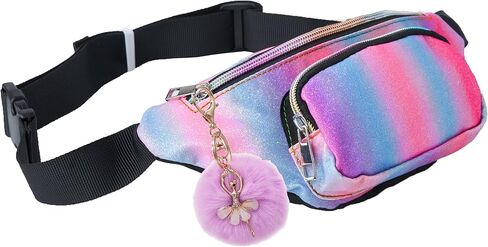 حقائب حزام صغيرة خفيفة الوزن للفتيات من Shiny Fashion Cute Kids Fanny Pack بجيبين بدون استخدام اليدين لقضاء العطلات والحفلات والمهرجانات والرحلات باللون الوردي اللامع (وردي + أزرق) in Kuwait