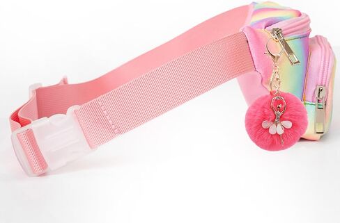 حقائب حزام صغيرة خفيفة الوزن للفتيات من Shiny Fashion Cute Kids Fanny Pack بجيبين بدون استخدام اليدين لقضاء العطلات والحفلات والمهرجانات والرحلات باللون الوردي اللامع (وردي + أزرق) in Kuwait