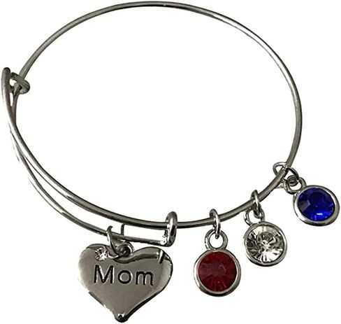 Air Force Mom Bangle Bracelet - Mom Gifts, Proud Airforce Mom Charm Bracelet | Red, White, and Blue Rhinestone Charms | Show your Appreciation with a Unique Gift in Saudi Arabia
