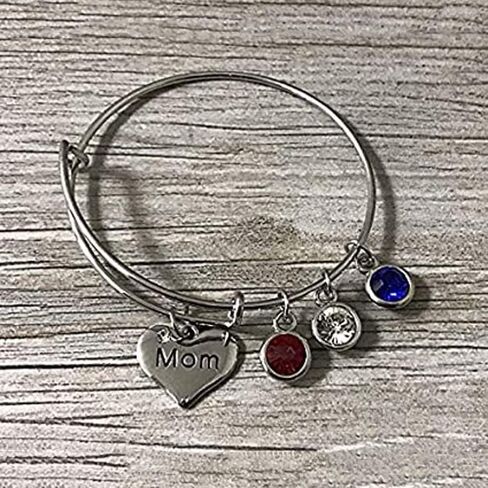 Air Force Mom Bangle Bracelet - Mom Gifts, Proud Airforce Mom Charm Bracelet | Red, White, and Blue Rhinestone Charms | Show your Appreciation with a Unique Gift in Saudi Arabia