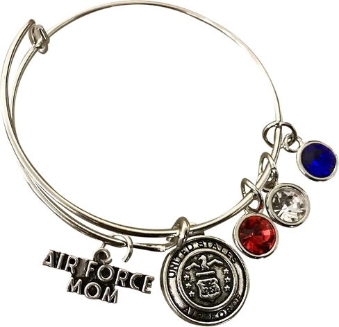 Air Force Mom Bangle Bracelet - Mom Gifts, Proud Airforce Mom Charm Bracelet | Red, White, and Blue Rhinestone Charms | Show your Appreciation with a Unique Gift in Saudi Arabia