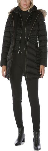 Laundry by Shelli Segal Women's 3/4 Puffer Jacket with Detachable Faux Fur Strip and Bib in Kuwait