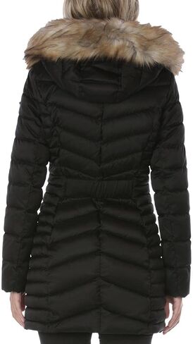 Laundry by Shelli Segal Women's 3/4 Puffer Jacket with Detachable Faux Fur Strip and Bib in Kuwait