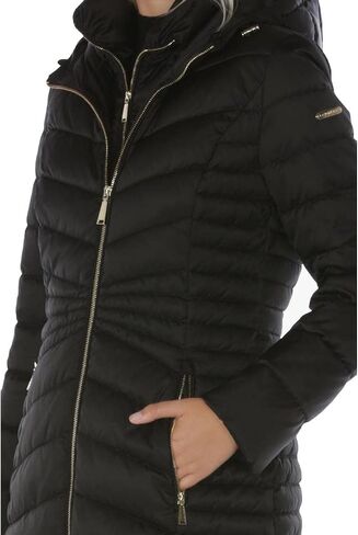 Laundry by Shelli Segal Women's 3/4 Puffer Jacket with Detachable Faux Fur Strip and Bib in Kuwait