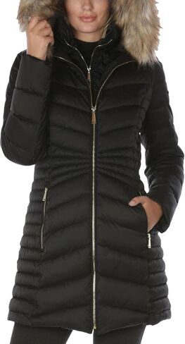 Laundry by Shelli Segal Women's 3/4 Puffer Jacket with Detachable Faux Fur Strip and Bib in Kuwait