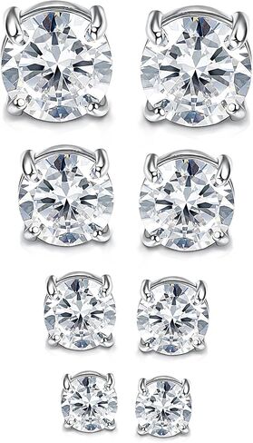 Jstyle 4 Pairs Stainless Steel Mens Womens Magnetic Stud Earrings Non-piercing CZ 4-7MM in Kuwait