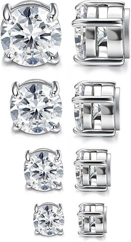 Jstyle 4 Pairs Stainless Steel Mens Womens Magnetic Stud Earrings Non-piercing CZ 4-7MM in Kuwait