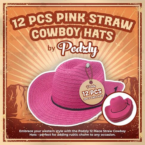 12 & 72 Piece Straw Cowboy Hats - 24" Western Style Hats for Men & Women - Straw Hats for Country Concerts & Parties in Kuwait