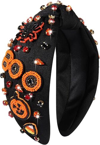 MOLOCH Halloween Headband Spooky Pumpkin Candy Corn Knotted Headband Crystal Headband Halloween Costume Hair Accessories in Kuwait