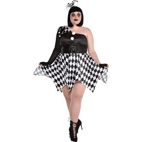 Amscan Naughty Jester Halloween Costume for Women, Includes Headband, Dress, Fingerless Gloves