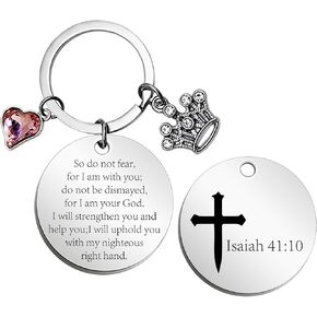 Bible Verse Keychain with Heart-shaped pink crystal Crown Christmas Religious Faith Gifts for Women Men