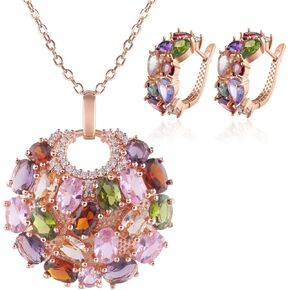 Fashion Jewelry Set for Women Cats Eye Teardrop and Created Crystal, Cubic Zirconia Pendant Necklace and Earrings Ring Set