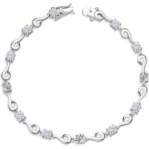 Gem Stone King 925 Sterling Silver White Moissanite and White Lab Grown Diamond Bracelet For Women (2.09 Cttw, Gemstone Birthstone, Round 4MM, 6.5, 7, 7.5 Inches)
