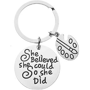 Sportybella - Girls Motivational Artist Paint Palette Keychain Accessories, Inspirational Quote, Jewelry Gift for Art Teacher