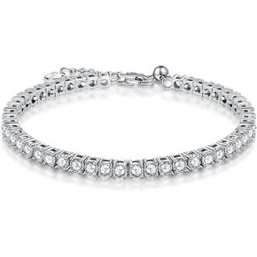 Sterling Silver Tennis Bracelet Women Cubic Zirconia Bracelet 18K White Gold Plated S925 Adjustable Tennis Link Chain Hypoallergenic Dainty Silver Bracelets for Women,3mm 5A+ CZ, 6.5-7.5Inch