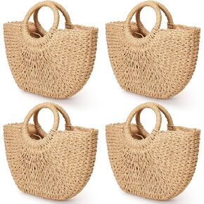 Mixweer 4 Pcs Straw Bag for Women Summer Travel Rattan Woven Raffia Beach Handbags Handle Big Capacity Tote Clutch Bags 2024