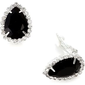 Silver Crystal Rhinestone Teardrop Wrap Clip Earrings with Pear Shaped Sapphire Rhinestone