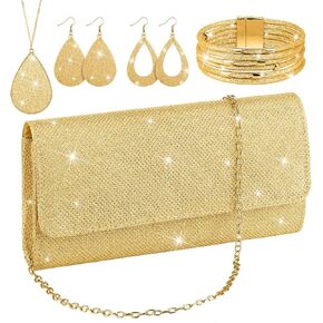 Sotiff 5 Pcs Women Evening Clutch Purse Party Handbag Jewelry Set Necklace Bracelet Earring for Girlfriend Valentines Gifts