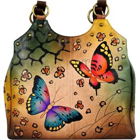 Anna by Anuschka Original Leather Hand-Painted Triple Compartment Medium Satchel