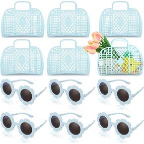 12 Pcs Jelly Bags with Sunglasses Jelly Purse Jelly Basket Reusable Tote Beach Handbags for Women
