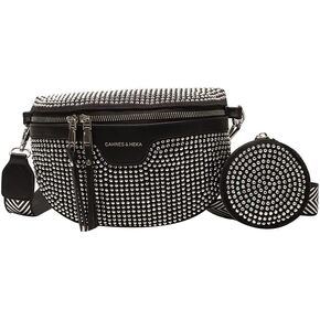 Sparkly Rhinestone Fanny Pack, Crossbody Belt Bags with Adjustable Belt,Shoulder Bags Phone Purse Waist Packs Fanny Bag for Club Party Beach Travel (Black)