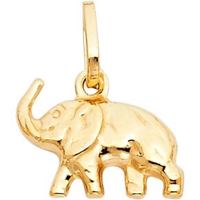 14k REAL Yellow Gold Elephant Charm Pendant - 4 Different Size Available
