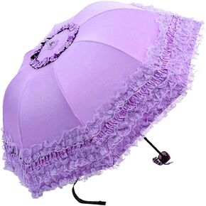 WANLIAN Lace Windproof Folding Sunny and Rainy Umbrella Ultraviolet-Proof Anti Sun UV Protection Parasol Umbrella