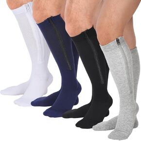 Tarpop 4 Pairs Men Zipper Compression Socks Colorful 20-30mmhg Compression Stockings with Zipper for Men Women Swelling Edema