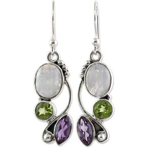 NOVICA Artisan Handcrafted Multigemstone Dangle Earrings | .925 Sterling Silver Handmade Dangle Earrings | Rainbow Moonstone Clear Green Multicolor Purple Dangle Earring | Natural Glamour Themed
