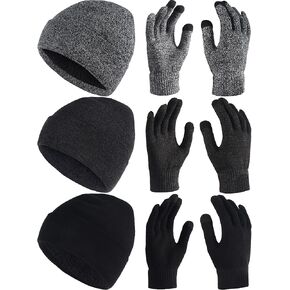 Womens Winter Warm Beanie Hat Touchscreen Gloves Set Soft Skull Cap Gloves Set Knit Beanie Hat Gloves for Men
