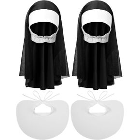 Jiuguva Halloween Nun Costume Set Includes Nun Hat Nun Collar Women's Nun's Kit with Headpiece, Black and White