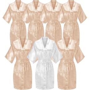 EPLAZA 7 Pcs Women Silky Satin Robe Wedding Bridal Party Bride Bridesmaid Robes Kimono Loungewear Dressing Gowns