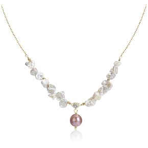 18K Gold Baroque Pearl Necklace For Women Dainty Simple Leaf Pendant Natural Real Freshwater Pearl Jewelry Wedding Charm Mother Birthday Gifts Bridesmaid Hanging Jewelry (Baroque)