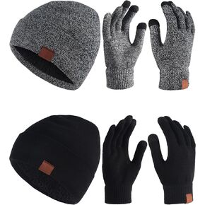 Womens Winter Warm Beanie Hat Touchscreen Gloves Set Soft Skull Cap Gloves Set Knit Beanie Hat Gloves for Men