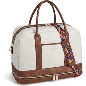 BOSTANTEN Weekender Bags for Women Leather Travel Duffel Overnight Bag Large Duffle with Shoe Compartment &Trolley Sleeve