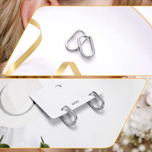 S925 Sterling Silver Hoop Earrings, 2pcs Small Oval Hoop Earrings for Women U-shaped S925 Minimalist Earrings Sterling Silver Light Weight and Comfortable in Saudi Arabia