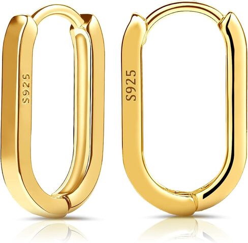 S925 Sterling Silver Hoop Earrings, 2pcs Small Oval Hoop Earrings for Women U-shaped S925 Minimalist Earrings Sterling Silver Light Weight and Comfortable in Saudi Arabia