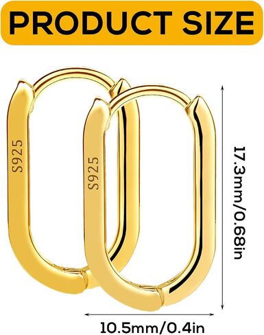 S925 Sterling Silver Hoop Earrings, 2pcs Small Oval Hoop Earrings for Women U-shaped S925 Minimalist Earrings Sterling Silver Light Weight and Comfortable in Saudi Arabia