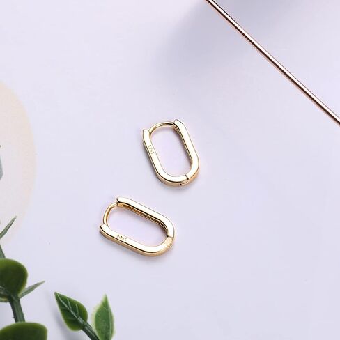 S925 Sterling Silver Hoop Earrings, 2pcs Small Oval Hoop Earrings for Women U-shaped S925 Minimalist Earrings Sterling Silver Light Weight and Comfortable in Saudi Arabia