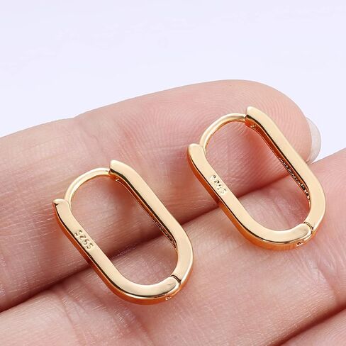 S925 Sterling Silver Hoop Earrings, 2pcs Small Oval Hoop Earrings for Women U-shaped S925 Minimalist Earrings Sterling Silver Light Weight and Comfortable in Saudi Arabia