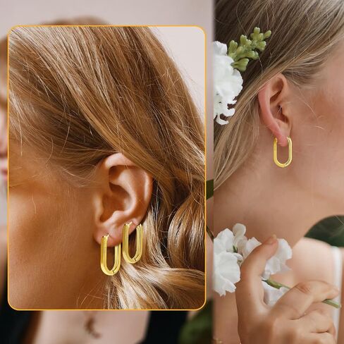 S925 Sterling Silver Hoop Earrings, 2pcs Small Oval Hoop Earrings for Women U-shaped S925 Minimalist Earrings Sterling Silver Light Weight and Comfortable in Saudi Arabia