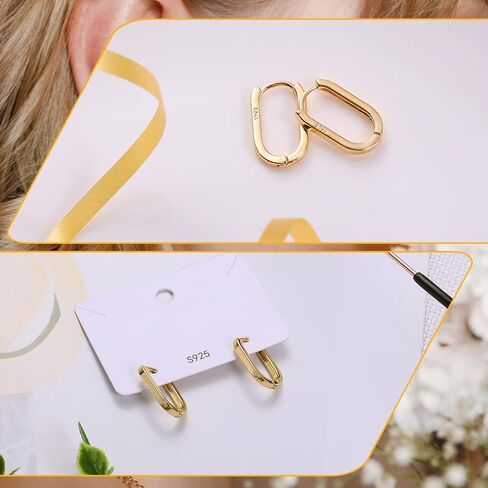 S925 Sterling Silver Hoop Earrings, 2pcs Small Oval Hoop Earrings for Women U-shaped S925 Minimalist Earrings Sterling Silver Light Weight and Comfortable in Saudi Arabia